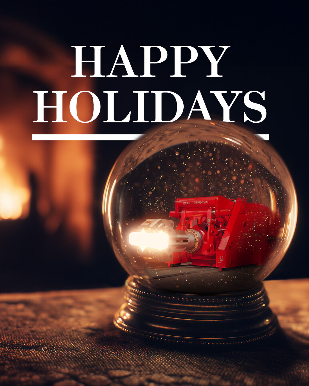 Schneekugel mit Schmiedemanipulator und Weihnachtsgrüßen